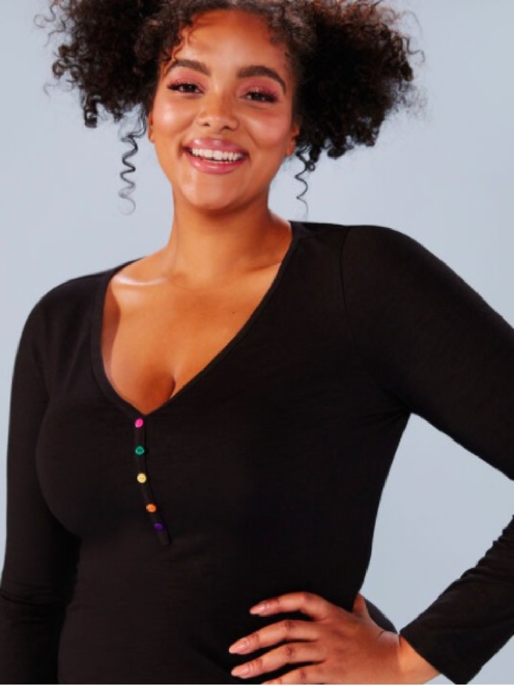 ModCloth x Collectif Henley Top with Rainbow Buttons, Black, Small, NWT